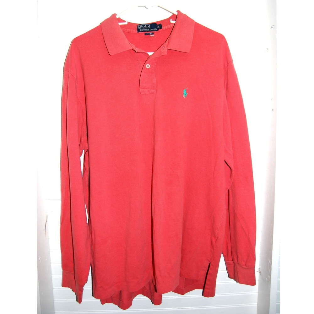Polo Ralph Lauren Men's Classic Fit Long Sleeve Pink Polo shirt Size XL Vintage